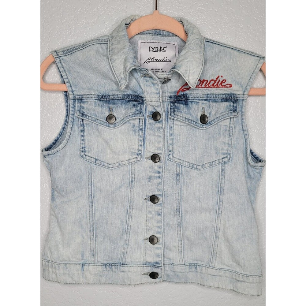 Lyric Culture Blondie Embroidered Womens‎ XXS Denim Jean Jacket Vest EUC